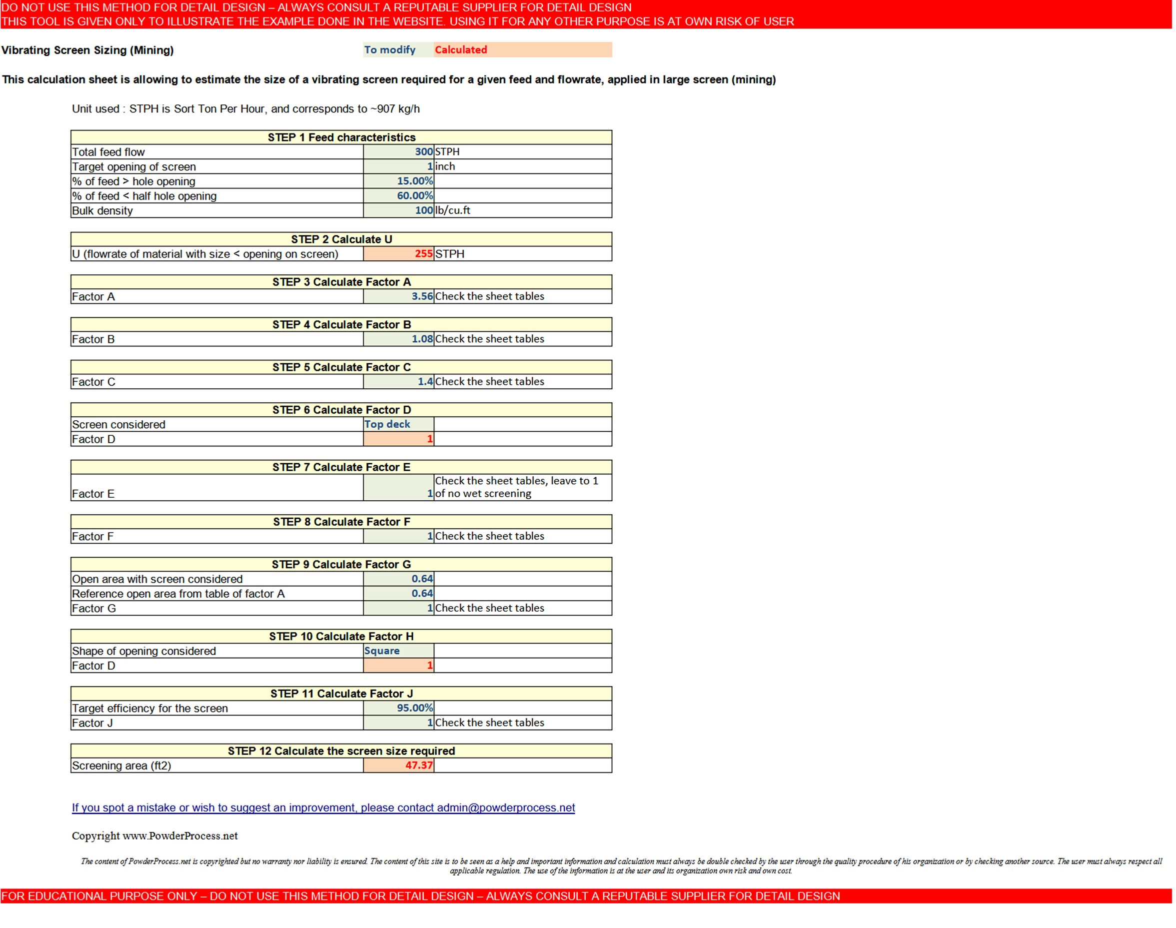 Calculadora Excel para dimensionado de cribas vibrantes Calculadora Excel para dimensionado de cribas vibrantes
