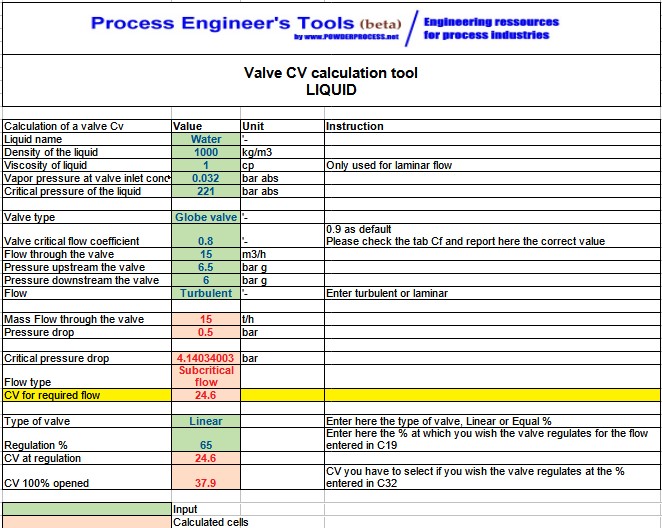 Screenshot Cv valve calculator Screenshot Cv valve calculator
