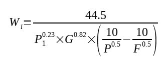 Vermaling - *Work index* berekeningsformule (nat)