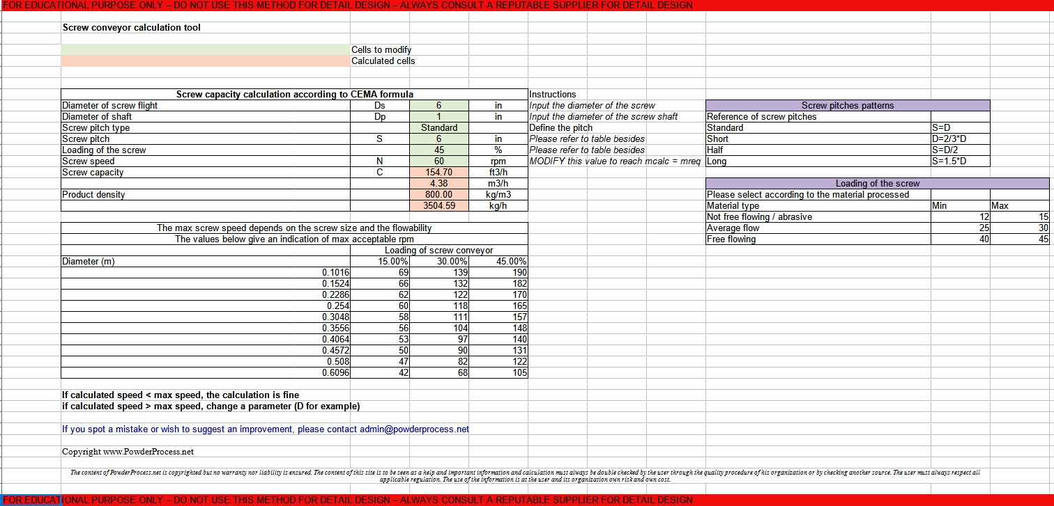 Screenshot transportschroef-ontwerpcalculator