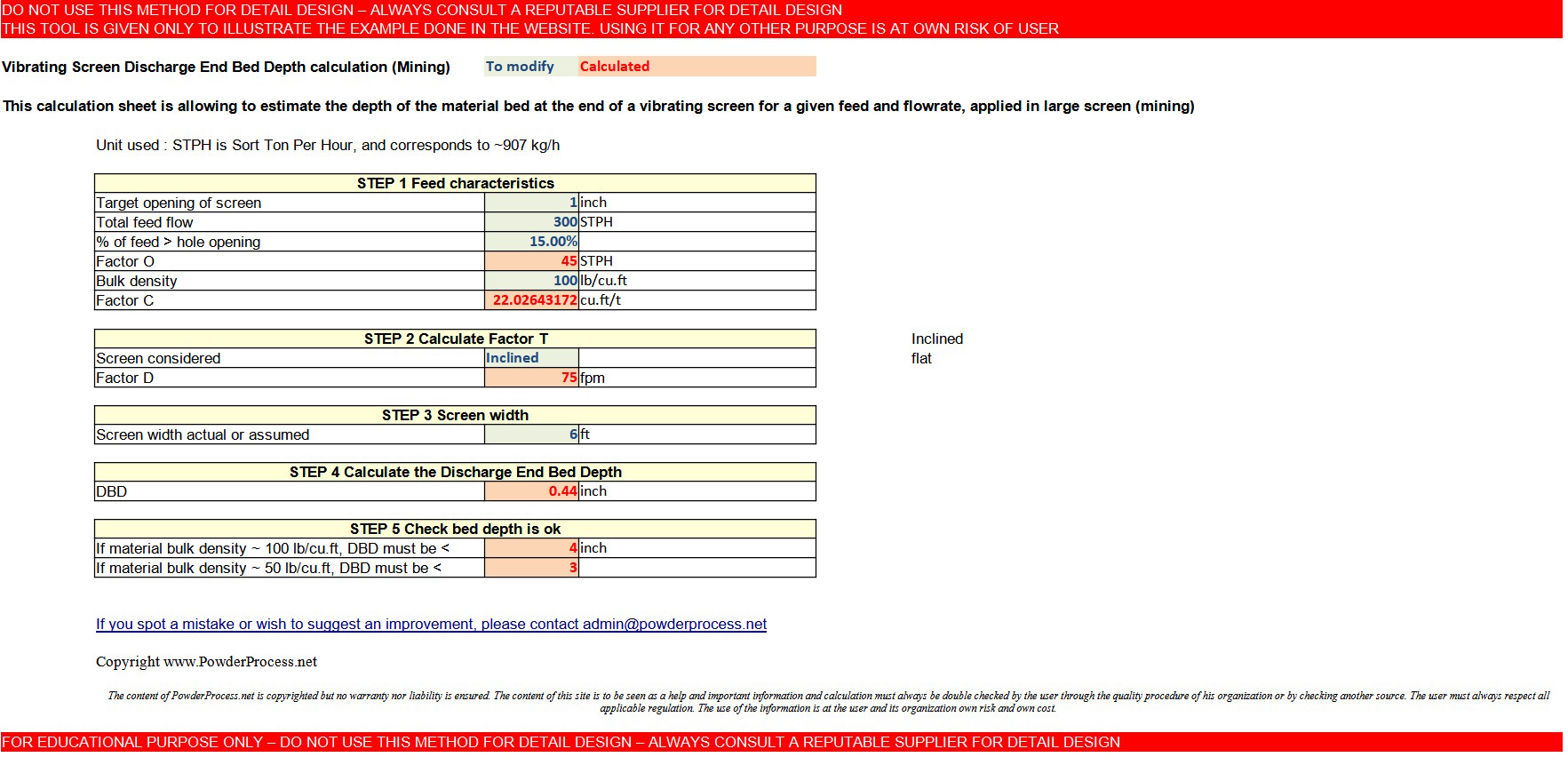 Excel-rekenmodule voor Wervelbeddiepte aan het Afvoeruiteinde van een Trillend Zeef